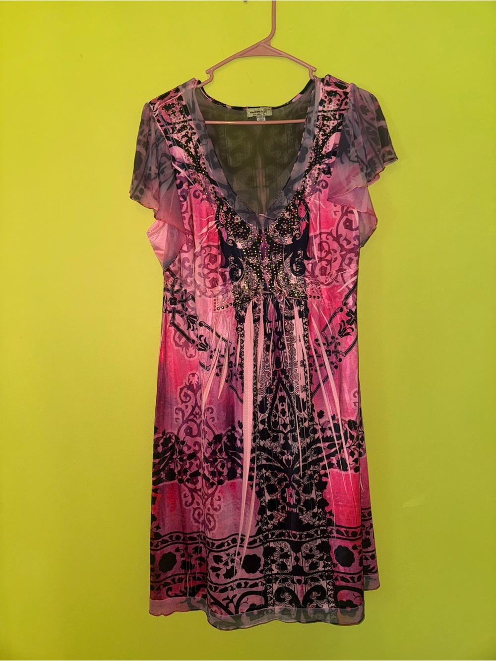 Y2K pink and black kimono style dress